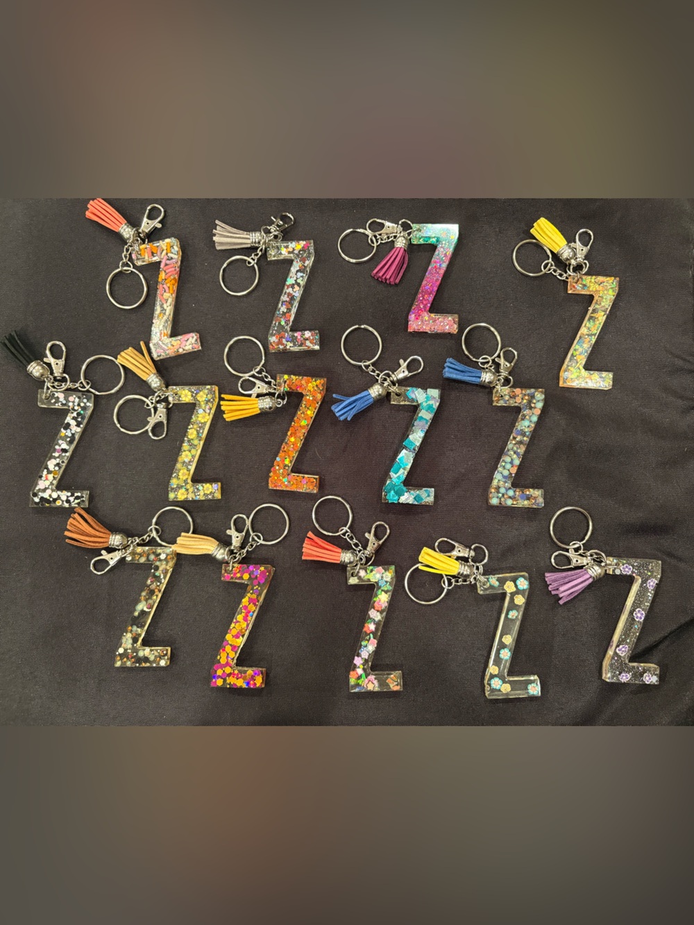 Glitter Z-Shaped Keychain with Tassel - Assorted Colors Available